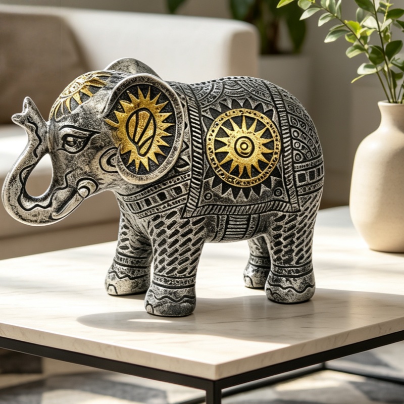 Statue d'éléphant à motif sole - Abstract Sculpture Resin avis et prix