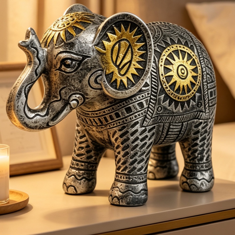 Statue d'éléphant à motif sole - Abstract Sculpture Resin avis et prix